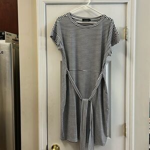 Merokeety Women's Summer Casual Striped Short Sleeve Dress Belted Pencil size L